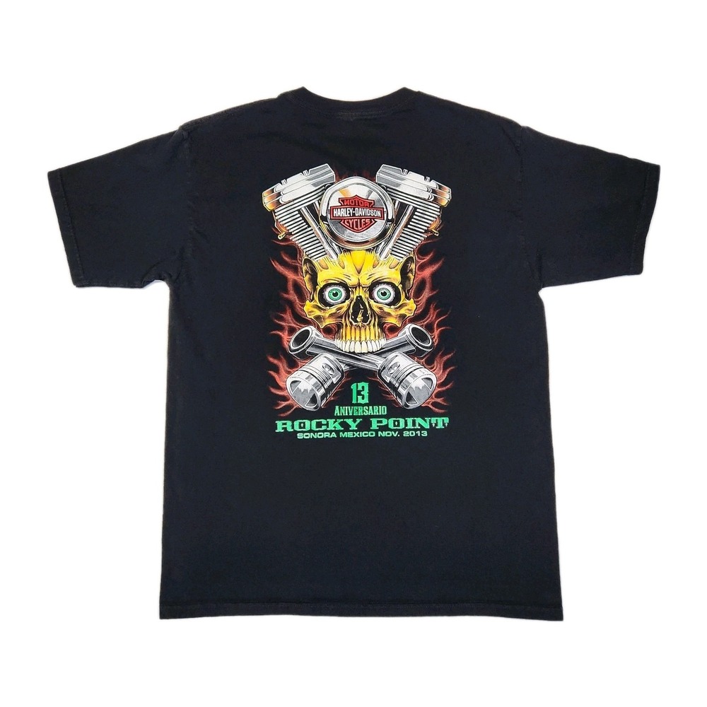 Harley Davidson Rocky Point 2013 Skull Rally Tee Mexico L 21x29